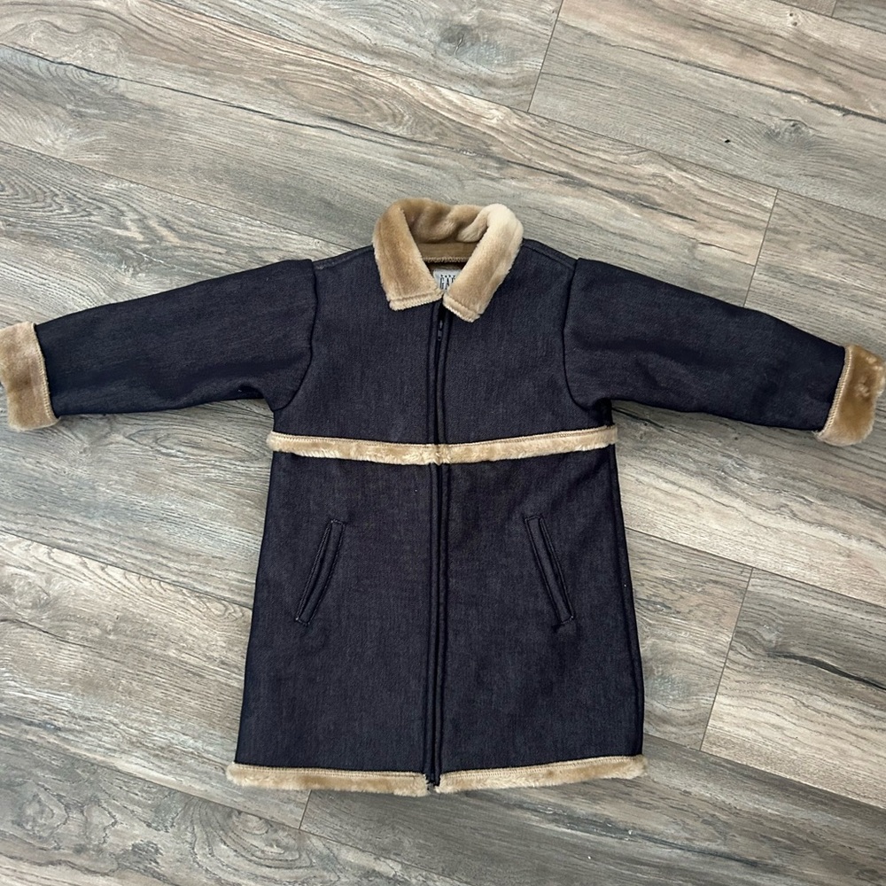Gap baby gap dark jean faux fur lined overcoat girls size 3t 3 3x